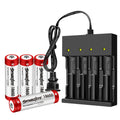 4-Pack Battery With 4 Bay Li-ion Lithium Charger Set，4 Bay Li-ion Lithium Battery Set  Flat Top 4000mAh Rechargeable 3.7V Li-ion 18650 Replacement Battery with Charger for Flashlights,Headlamps,and More Toy Remote Control D
