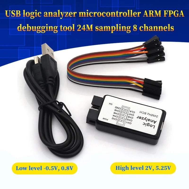 Logic Analyzer 24MHz Logic Analyzer Device USB Logic Analyzer Device Set Mini Digital Pocket Size 8 Channel Input Memory 24MHz