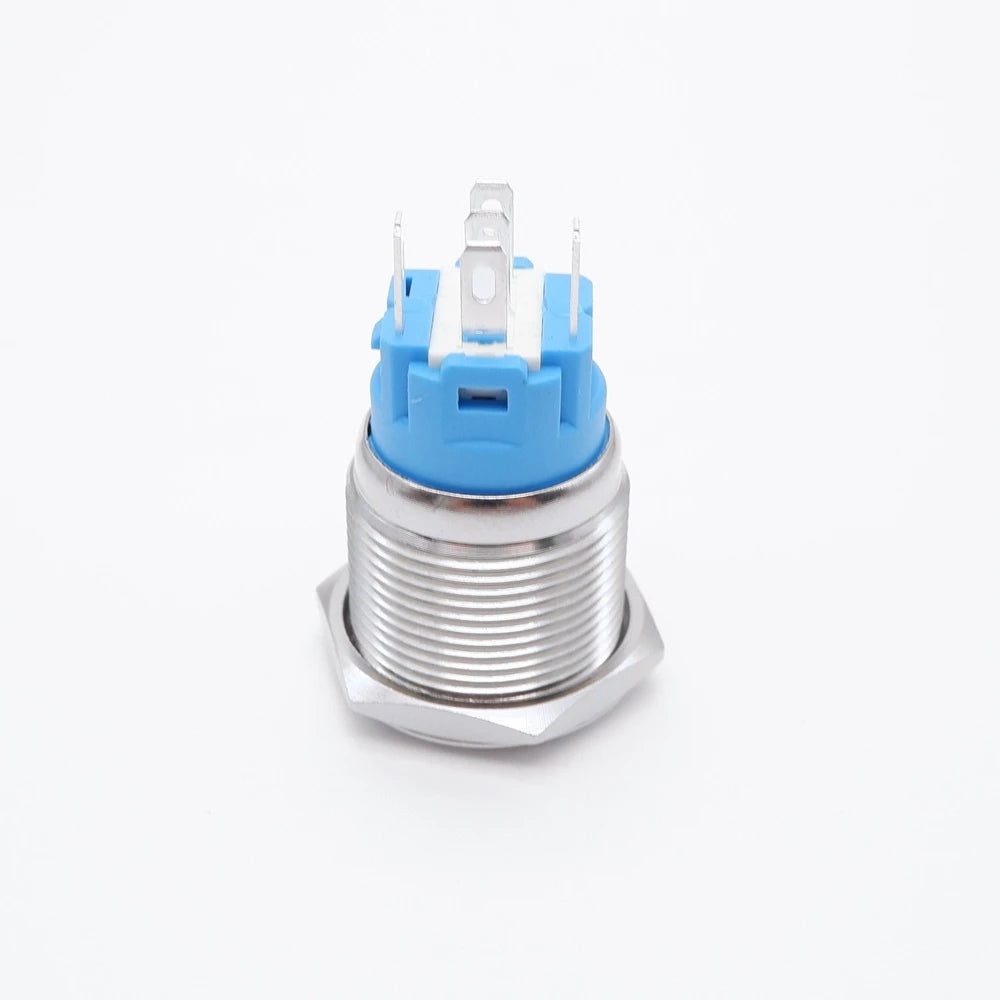 16/19/22mm Metal Push Button On Off Switch LED Light Momentary Latching Waterproof Flat Circular Button Silver Black 6v 12v 220v
