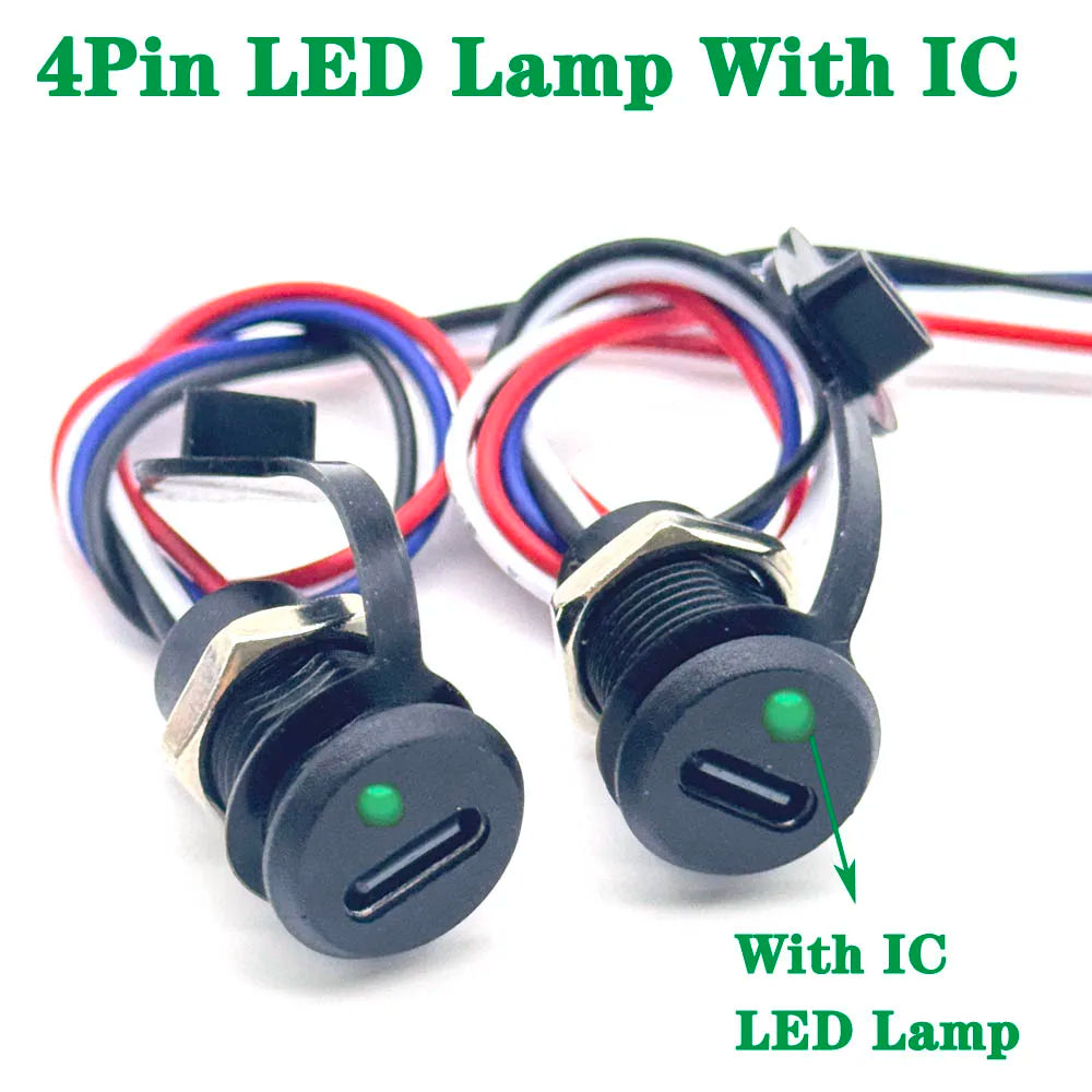 USB Type C 4 P With IC Input type Charging Socket With LED lights Plate Waterproof USB-C Power Port TYPE-C Female Connector Jack