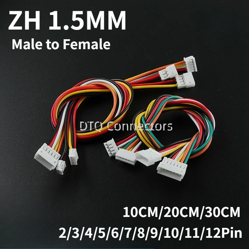 JST ZH1.5 Male to Female 2P/3/4/5/6/7/8/9/10/11/12Pin Adapter Conversion Line Connector with 10CM 20CM 30CM Extension Cable