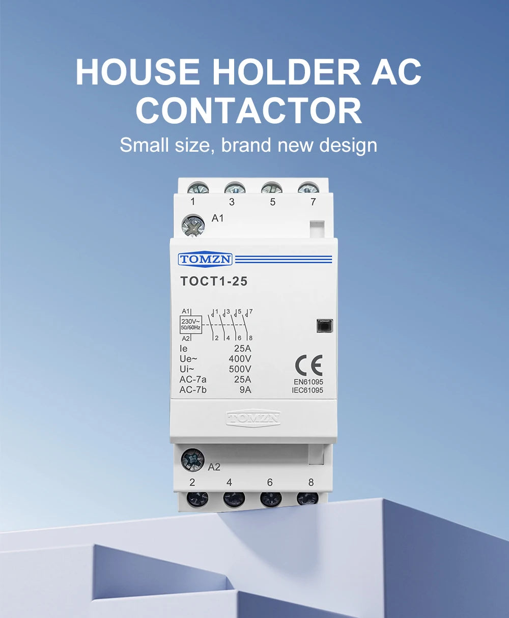 TOMZN TOCT1 4P 25A 4NO 4NC 2NC2NO 220V/230V 50/60Hz Din Rail Household AC Modular Contactor