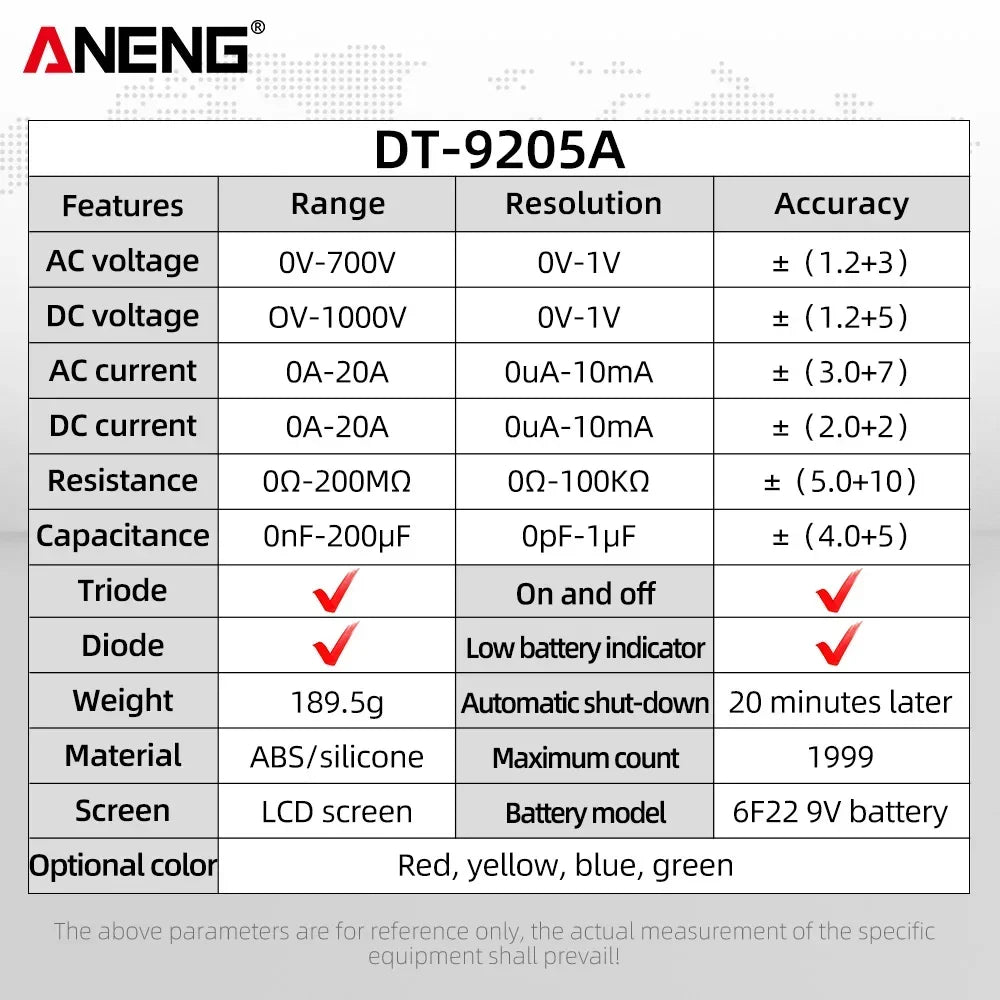 Profesional Digital Multimeter AC/DC Voltage Current Test ANENG Capacitance NCV Resistance Ohm Electrical Test Meter Tools