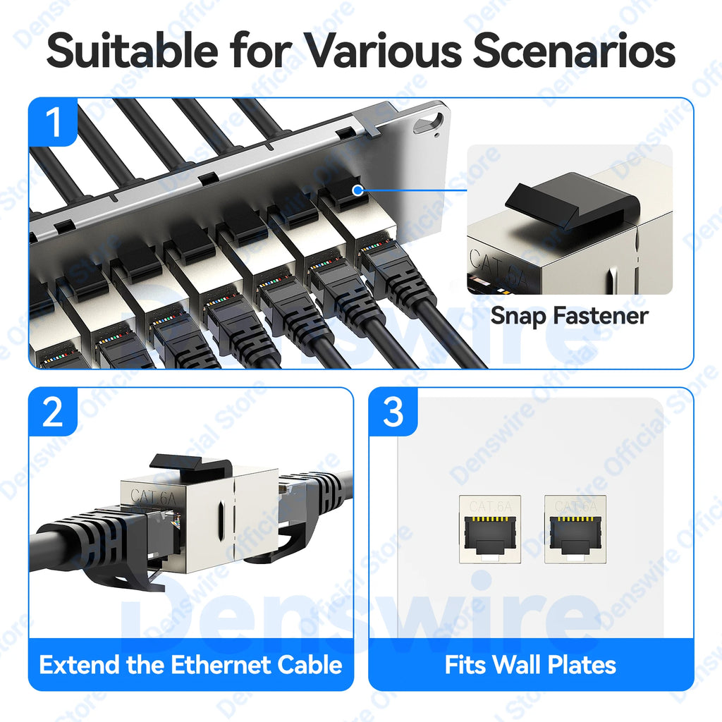 Denswire Keystone Jack RJ45 Inline Coupler Shielded for CAT6/CAT6A/CAT7 RJ45 Female to Female Insert Coupler Ethernet Adapter