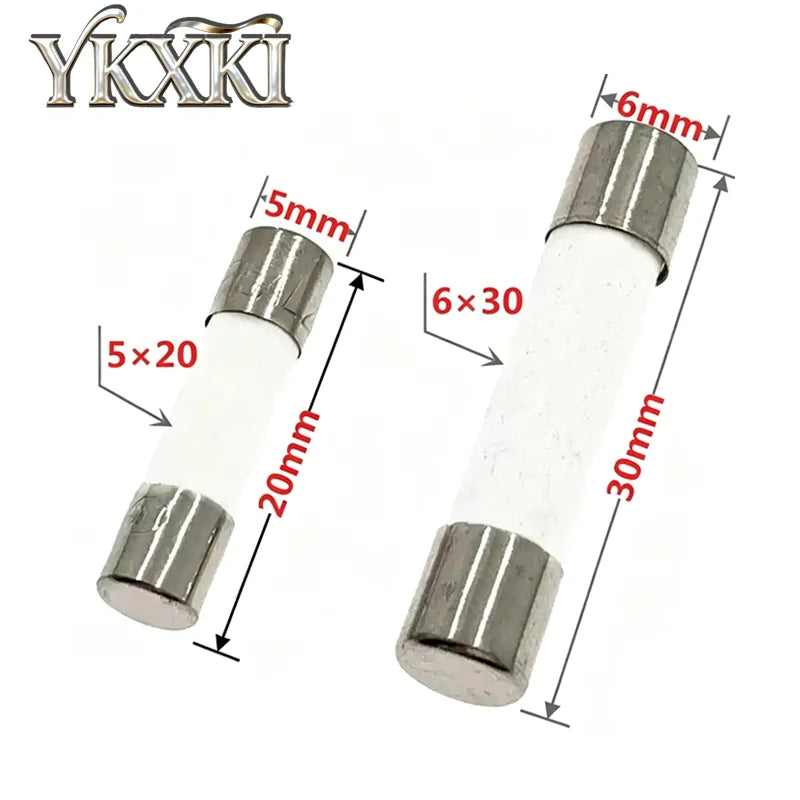 20PCS 5*20mm 6*30mm Fast blow Ceramic Fuse 0.5A 1A 2A 3A 4A 5A 6A 6.3A 7A 8A 10A 15A 20A 25A 30A 250V Car Cigar Microwave Oven