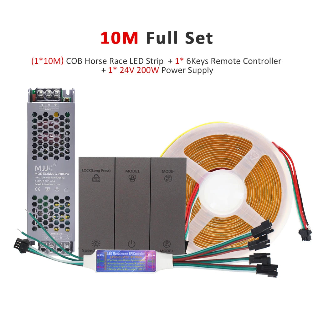 24V Horse Race Running Water Strip Light COB Flexible Ribbon 5M 10M 15M 20M Tape Lamp Work with Smart Switch Control Controller
