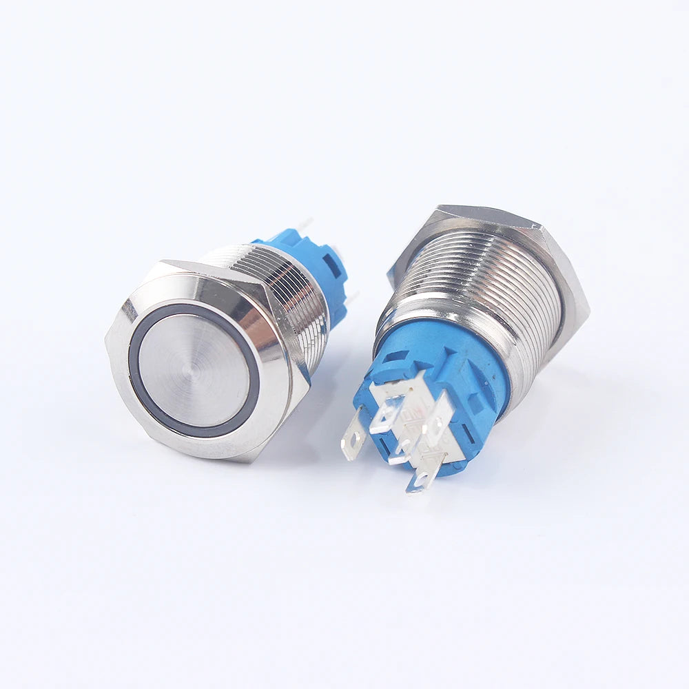 19mm Waterproof Momentary Latching Metal Doorbell Bell Horn Push Button Switch LED Ring Mark Fixation 5V 12V 24V 220 Lock Reset