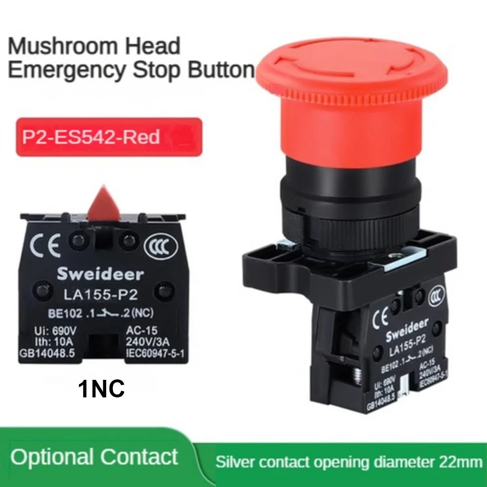 22mm Push Button Switch Momentary Reset ON OFF 12V/220V/48V/24V Black NC NO Power Button for Electrical Industrial Panelboard