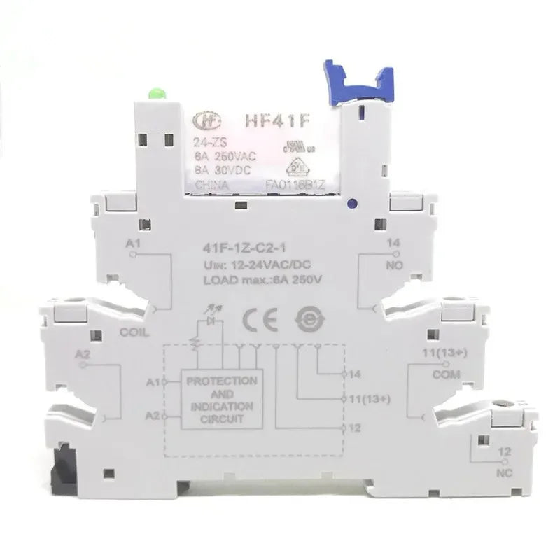 10Pcs 41F-1Z-C2-1 HF41F 5-ZS 12-ZS 24-ZS 5V 12V 24V 230V 6A 1CO Slim/SSR Relay Mount On Screw Socket with LED Wafer Relay