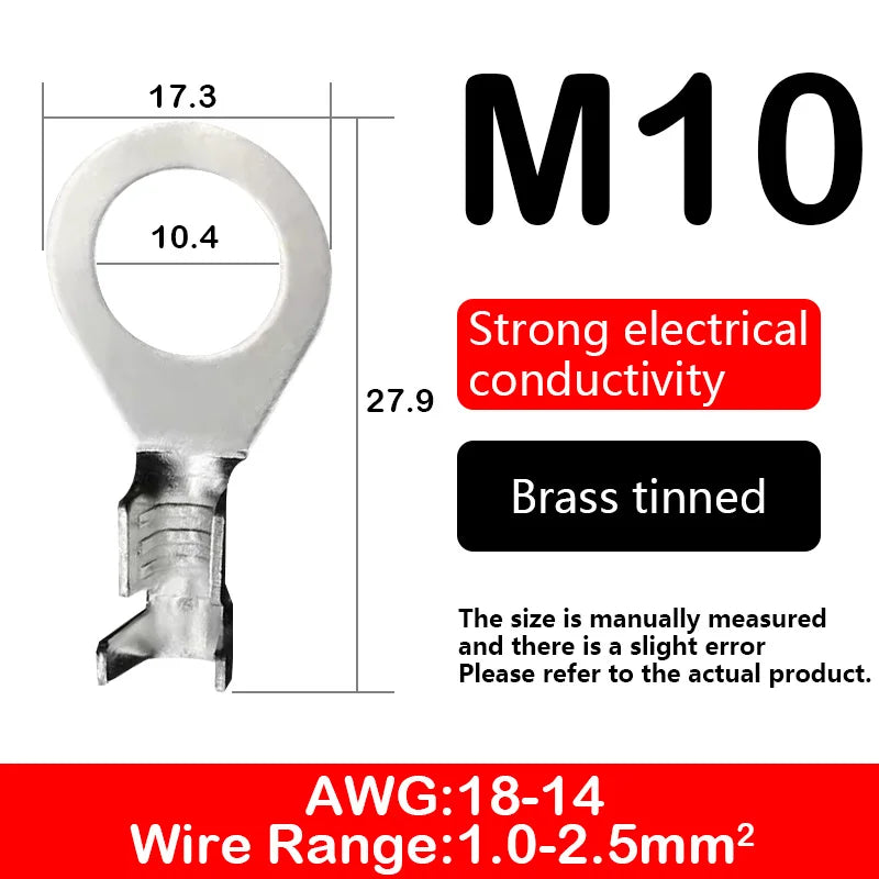 O-type Ground Lugs Terminal Cold-Pressed Copper Tab Wiring Nose Wire Lugs Crimp Wire Connector Eyelets Cable Connection Clamp