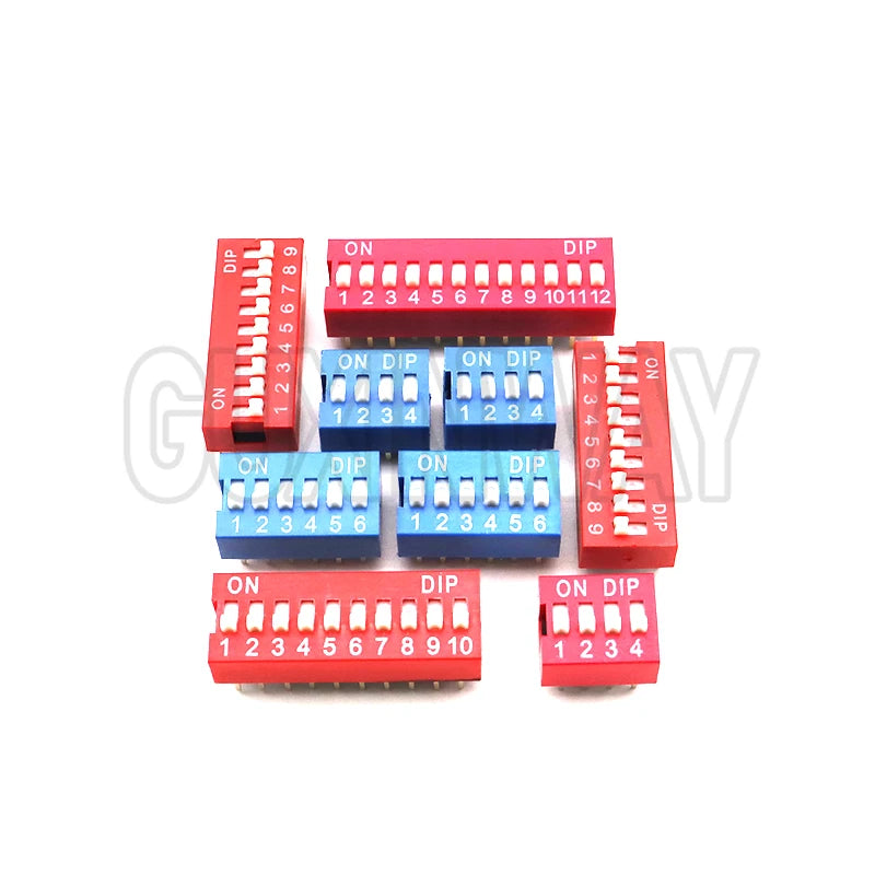 10PCS Slide Type Switch Module 2.54mm 1 ~ 12 Bit Position Way DIP Blue Pitch Toggle Switch Blue Snap Switch For PCB 8PIN 6PIN