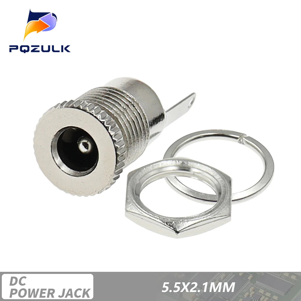 10PCS DC099 5.5 mm x 2.1mm DC Power Jack Socket Female Panel Mount Connector Metal DC-099 Open Hole 11MM 5.5*2.1 5.5*2.5