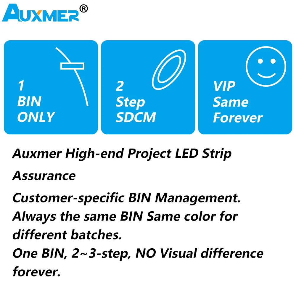 Auxmer Low Power 2835 LED Strip,Mono Color,120LEDs/m 240LEDs/m,CRI＞95/90,3SDCM,Super Bright Flex LED DC12/24V,5m/reel,IP20