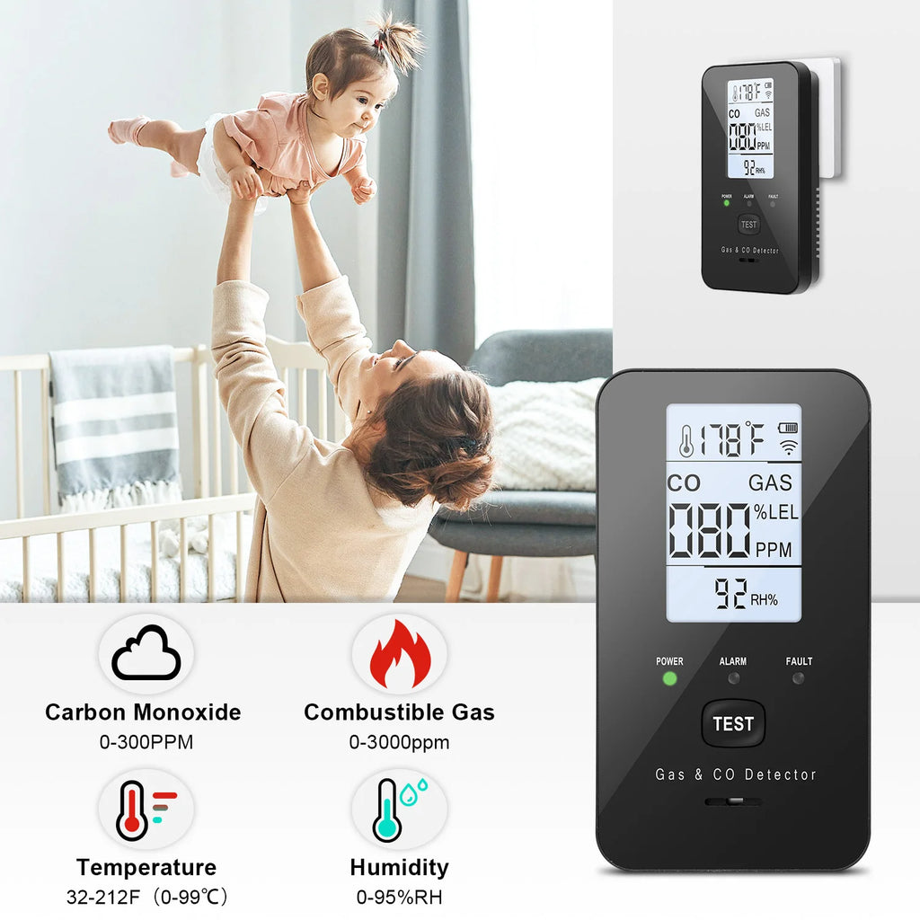 Natural Gas & Carbon Monoxide Detector, Plug in Carbon Monoxide Alarm,Propane,Methane,4-in-1 Combustible Gas & CO Detector Alarm