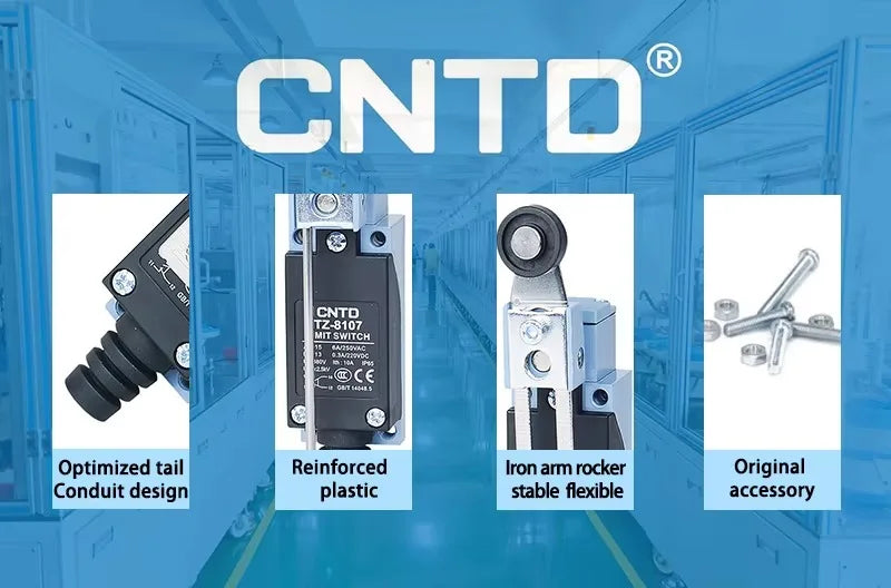 CNTD TZ-8104 10A 380V Safety Rubber Roller Lever Position Rotary Switch IP65 Protection Level Waterproof Vertical Limit Switch