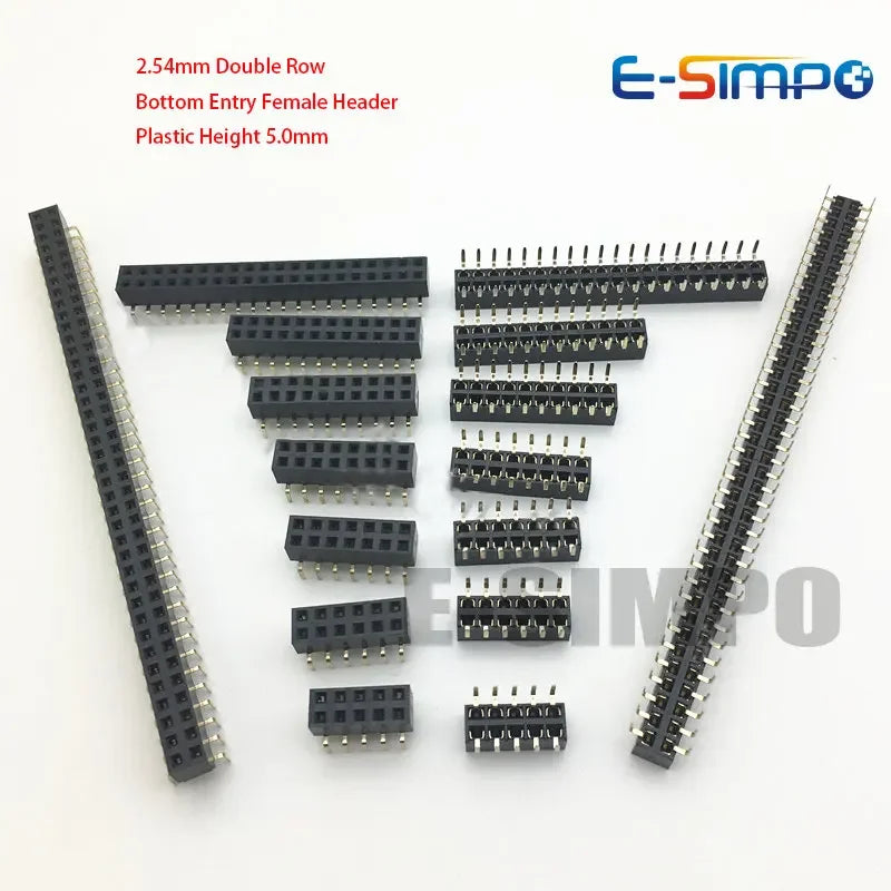 10pcs 2.54mm Bottom Entry Type Straight 2X5/6/7/8/10/11/12/20/40P PH5.0mm Double Row Gold-plated PCB Female Pin Header Connector