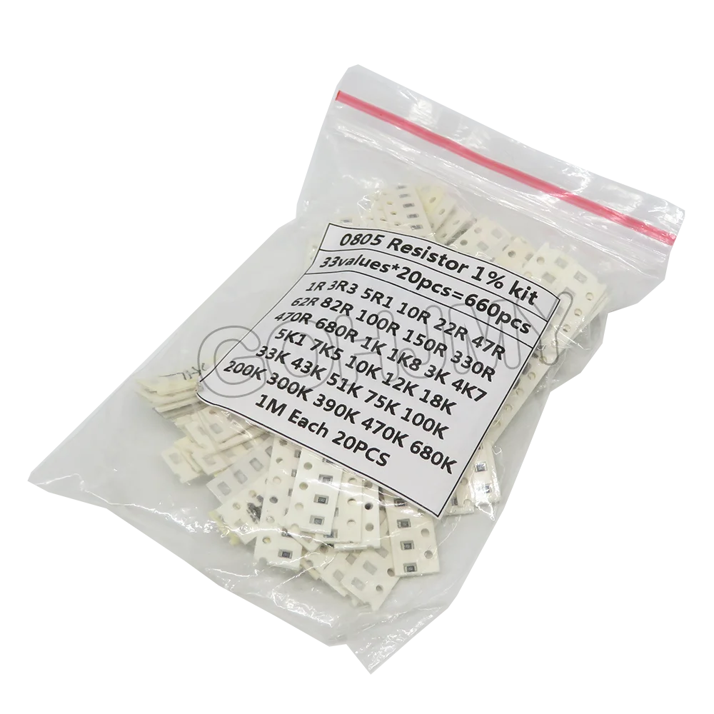 200PCS 660PCS 720PCS 4000PCS 0402 0603 0805 1206 1210 2512 SMD Resistor Kit 10K 100K 1K 1R 100R 220R 1% 5% Assorted Kit