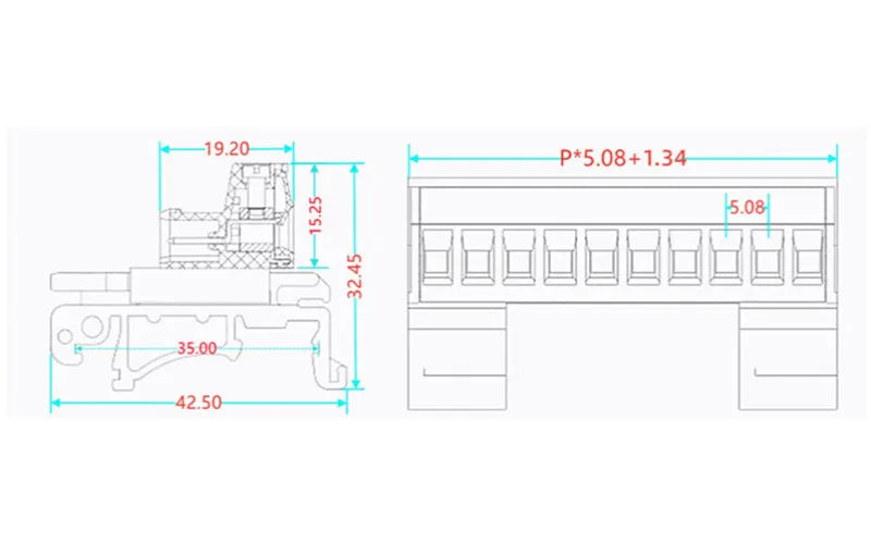 1Set 2EDG-UKR-5.08mm Plug-in Wiring Terminal 35mm Guide Rail Mounting Screw Terminal Block Pitch 5.08mm 2P-12P