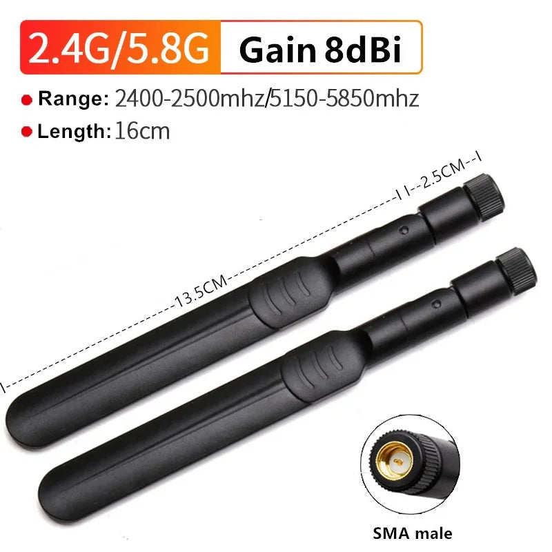 2pcs 8dBi Dual Band WIFI Antenna 2.4G 5G 5.8G SMA Male Universal Aerial Amplifier WLAN Router Singal Booster