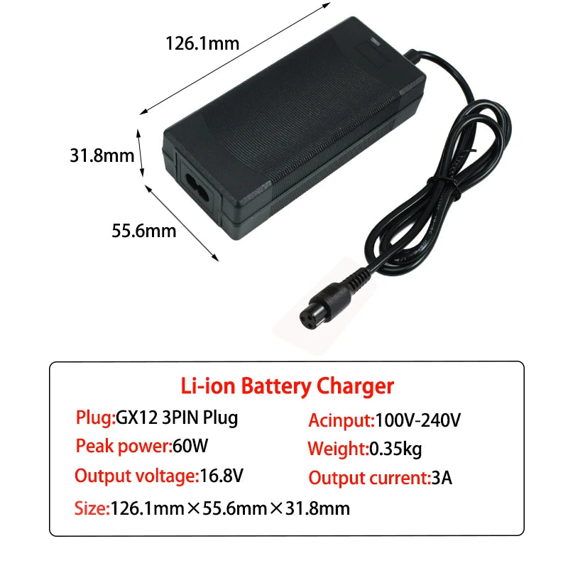 16.8V 3A Li-ion battery charger for 14.4v 14.8v battery 4S 18650 battery pack connector DC5521 gx12 gx16 d-tap xt60 xt90 XLR RCA