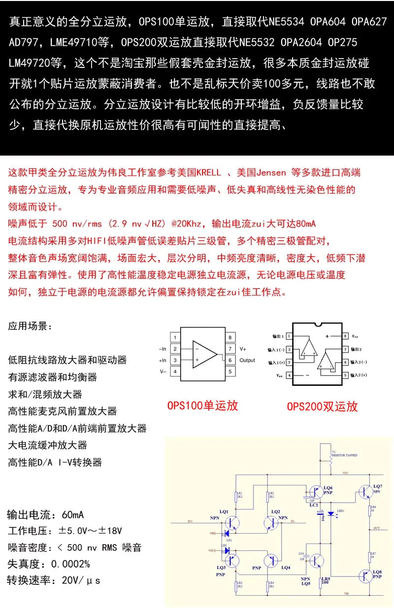 OPS100 double differential fully symmetric discrete component single op amp, upgraded OPA604 OPA627 NE5534