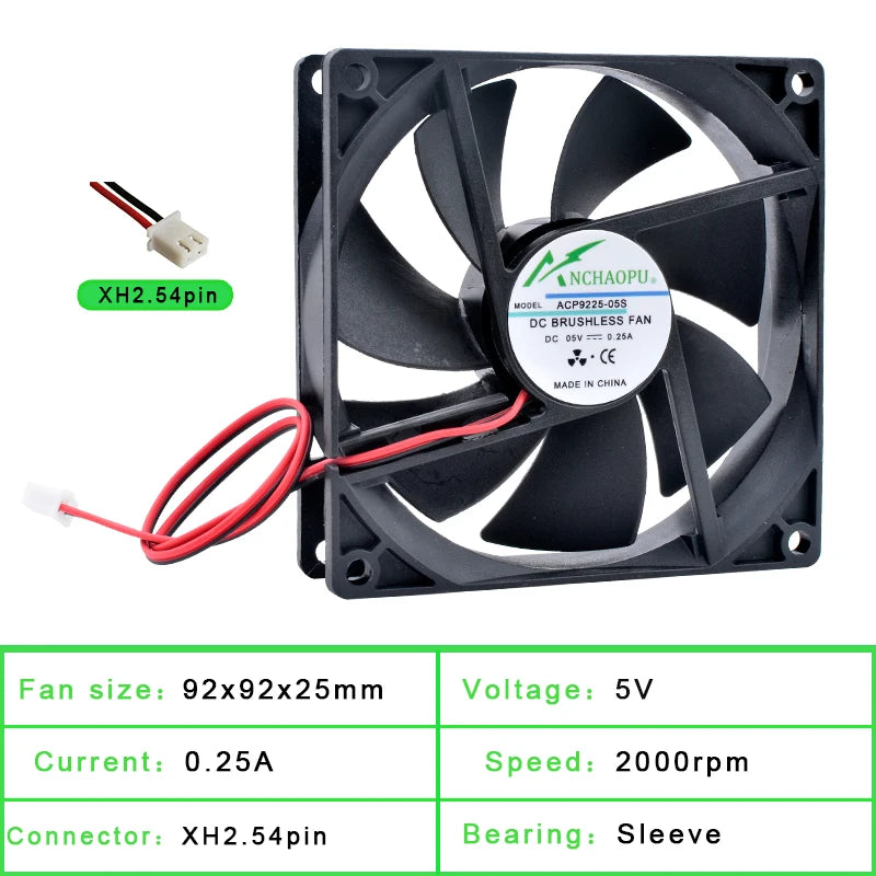 ACP9225 9cm 92mm Fan 92x92x25mm 9025 DC5V 12V 24V 2pin Cooling Fan for Chassis Power Inverter