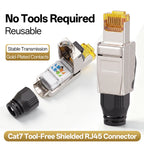 RJ45 Connector Cat7 Tool‑Free Shielded Zinc‑Alloy Reusable 50U Gold‑Plated Contact Anti‑Pull Ethernet Plug for Network Cable