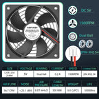 YOUNUON 5V 12V 24V 120mm Fan Sleeve/Ball Cooling Fan 120x120x25mm DC Brushless Cooler Fan for PC Laptop Computer Case