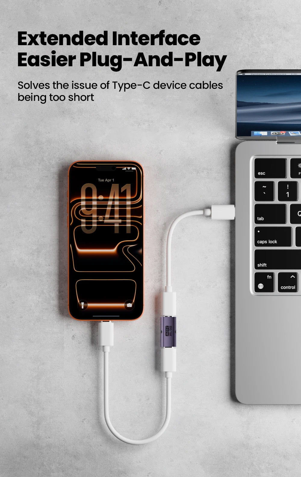 PD 240W Fast Charging Type C Adapter 80Gbps 16K@60Hz Type C Female To USB C Female Converter OTG For iPhone 15 16 Tablet Laptops
