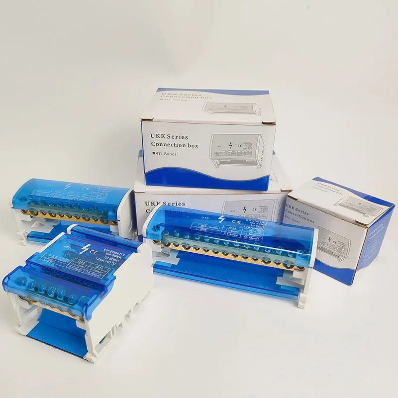 UK207 UK211 UK215 UK407 UK411 UK415 DIN Rail Terminal Block 125A Electrical Junction Box 1 In 2/4/6 Out Distribution Box