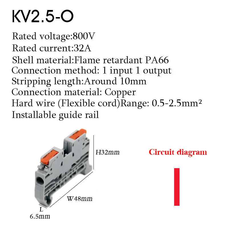 KV2.5 Direct Insertion Quick Terminal Block Rail Type Wire Connector Instead Of UK/ST/PT/SAK Docking For Parallel Connection