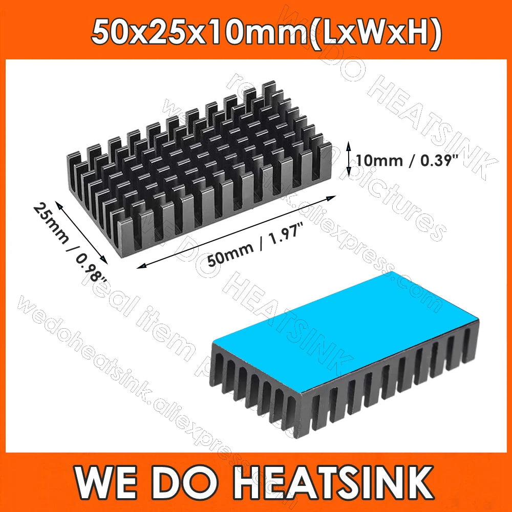 WE DO HEATSINK 50x25x10mm Heatsink Aluminum Black Anodize Heat Sink Cooler With Blue Thermal Pad