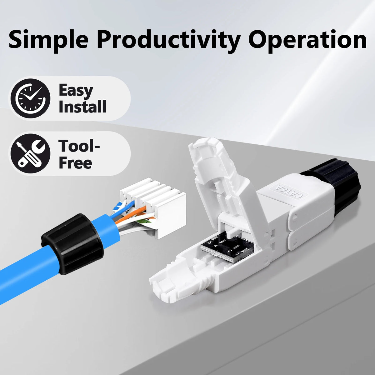 Tool Free RJ45 Cable Extender Junction Adapter, CAT6A CAT7 Ethernet Coupler Network Cable Extension Connector Toolless