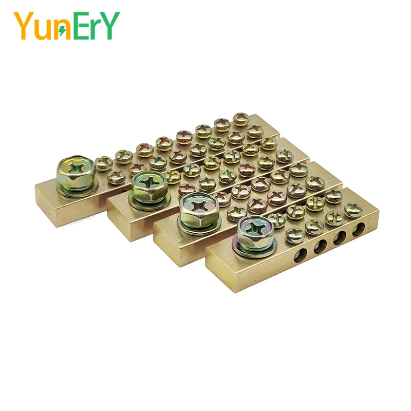 Terminal Block 10*18mm 8/10/12/16/20/24/30/40/50 Way One In Multiple Out High Current Double Neutral Ground Connector Brass Bar
