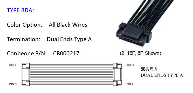 5055650801 Wire harness,Molex Micro Lock 1.25mm Pitch Cable, 505565-0801，8P, Off The Shelf, Quick Delivery