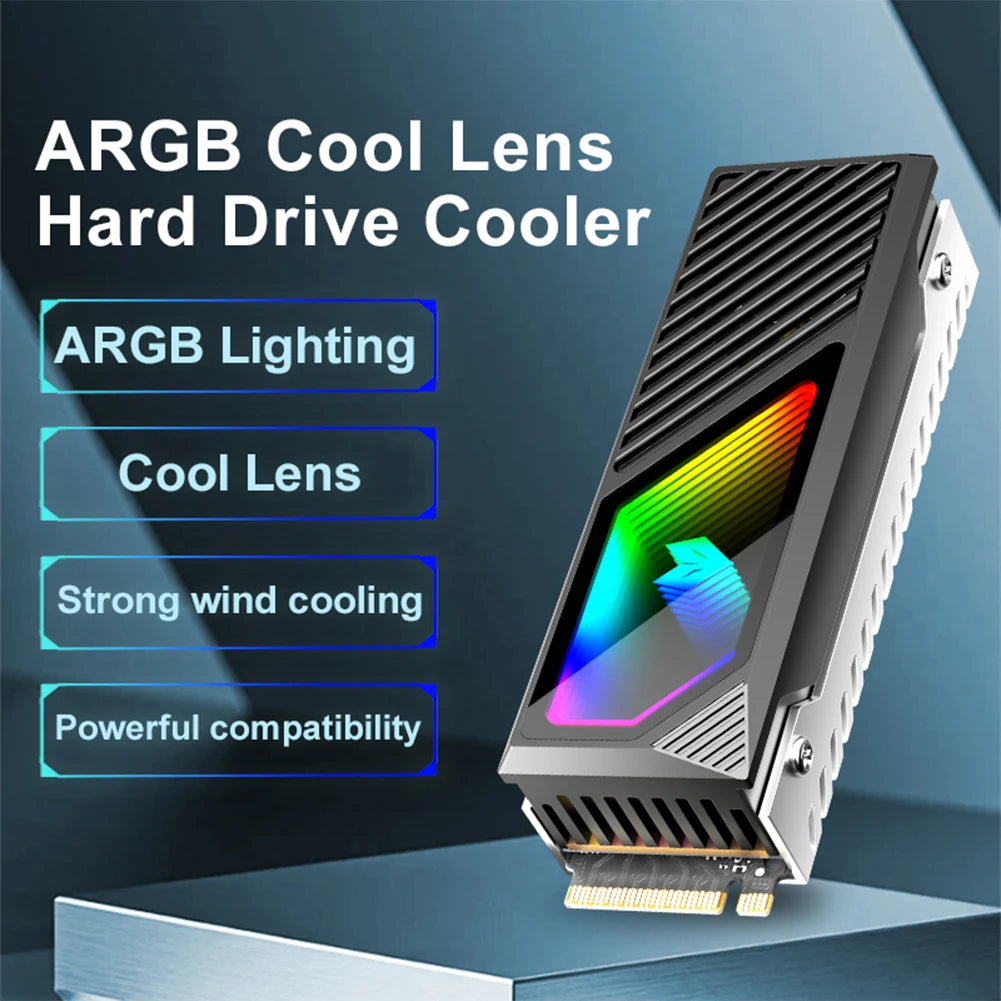 M.2 2280 SSD Heatsink SSD Aluminum Alloy 5V 3 Pin ARGB Radiator Built-in Cooling Fan Hard Drive Heatsink M.2 Radiator Cooler