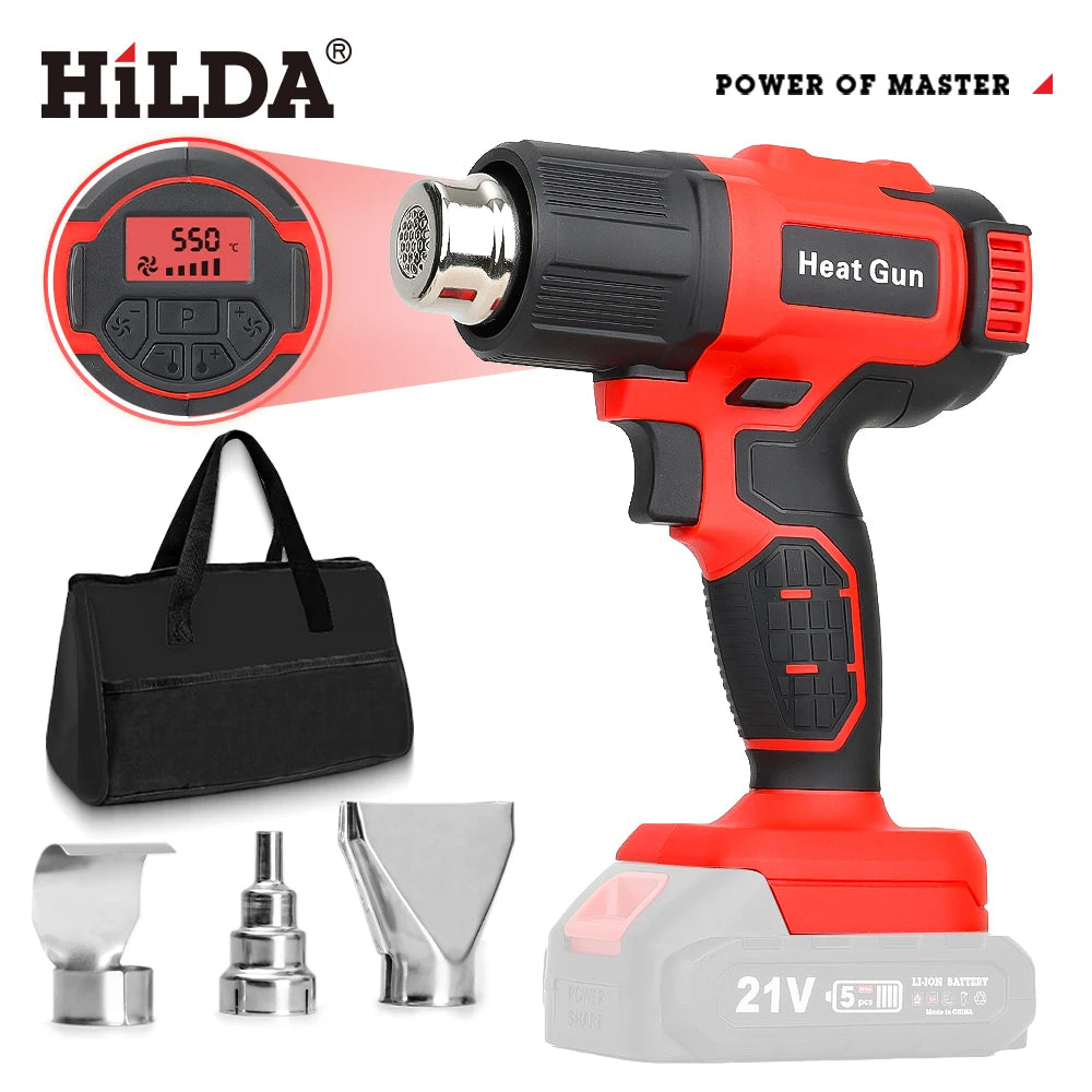HILDA 21V Cordless Hot Air Gun Adjustable Temperature Rechargeable Handheld Heat Gun with Nozzles Compatible for Makita Battery