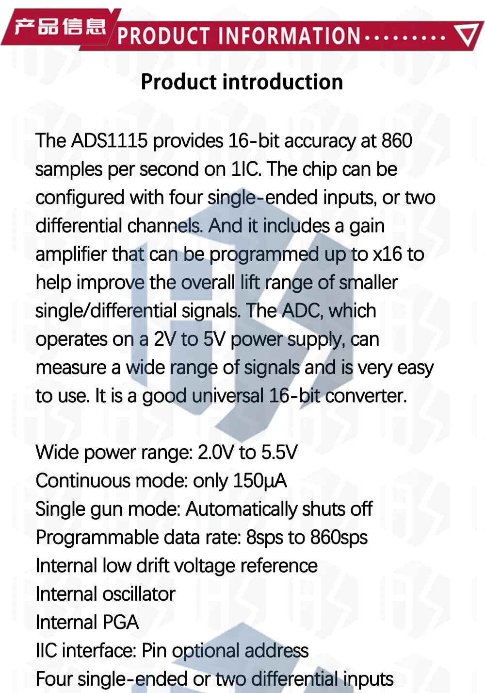 16-Bit ADC Module (ADS1115/ADS1015): I2C 4-Channel Programmable Gain Amplifier for Arduino & Raspberry Pi Compatible