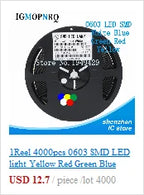 1Reel 4000pcs 0603 SMD LED  light  Yellow Red  Green Blue White new and