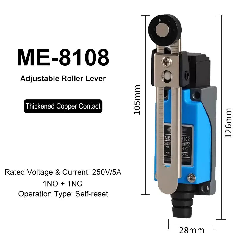ME-8108 ME-8104 ME-8107 ME-8111 ME-8112 ME-8166-8169 Limit Switch Rotary Adjustable Roller Lever Arm Travel Switch AC250V NO NC