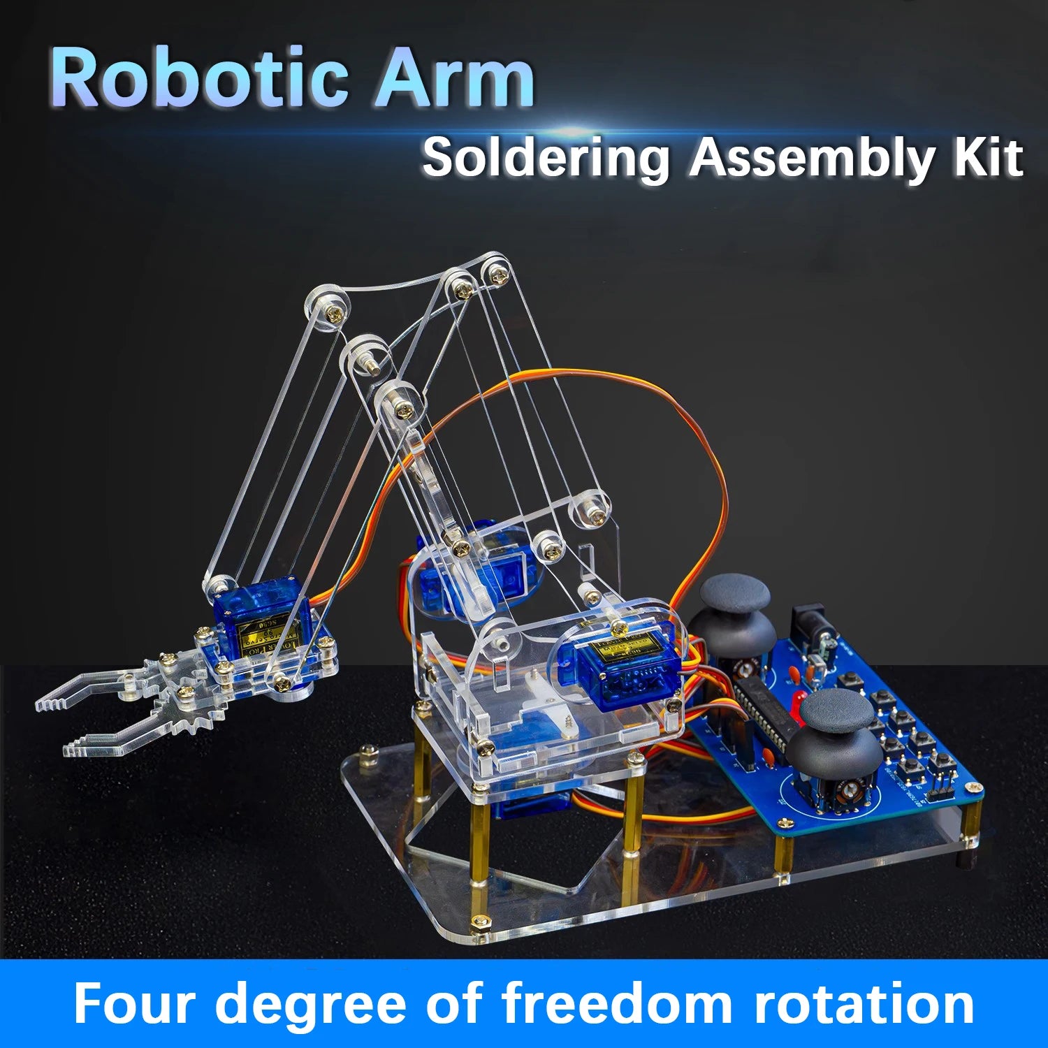 Four Degree of Freedom Assembly Robotic Arm Microcontroller Soldering Kit Acrylic Robotic Arm DIY Maker Learning Parts