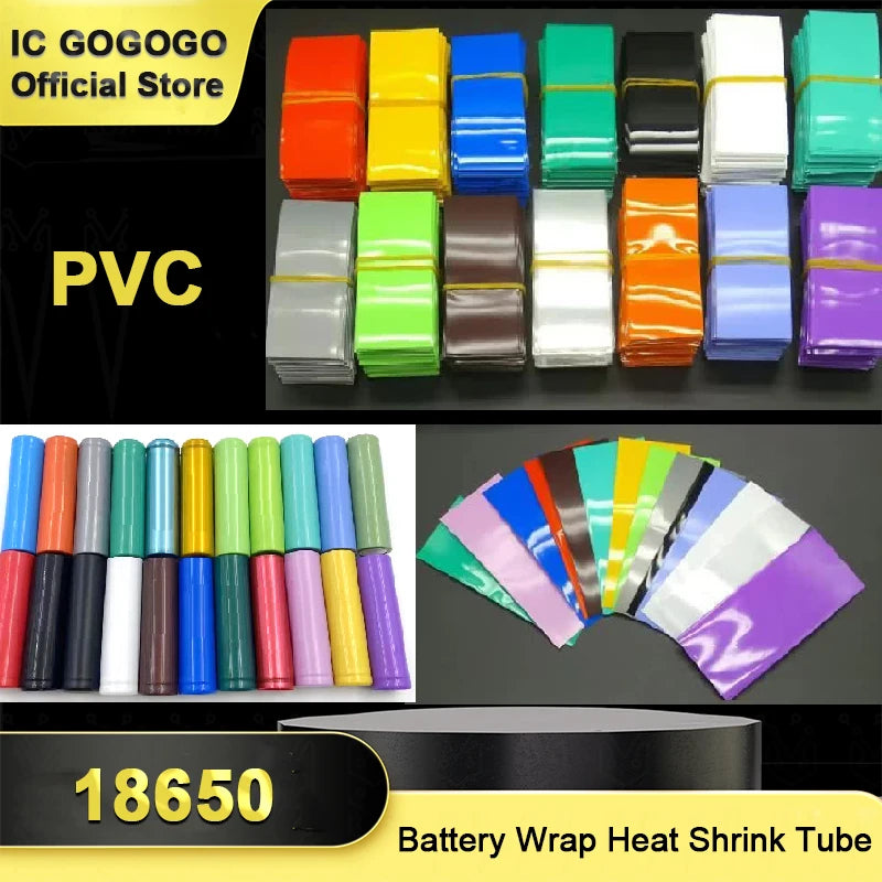 100pcs 18650 Battery Wrap Sleeve Heat Shrink Shrinkable Tube Insulated Multicolor Battery Skin PVC FilmTape Protector Cover Pipe