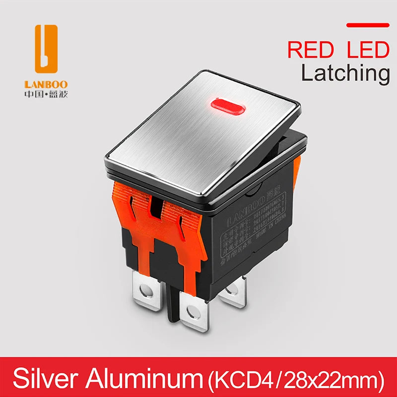 LANBOO High-End Quality Latching  Rocker Switch 20A 16Amp Current Push Button 2no2nc with LED 3-8V/9-24V/220V