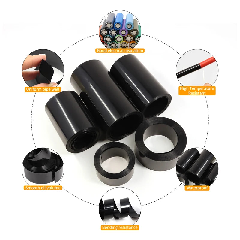 1/5m PVC Heat Shrink Tube Width 50mm ~ 500mm Black 18650 Lipo Battery Pack Insulated Cable Sleeve Protection Battery Film Wrap