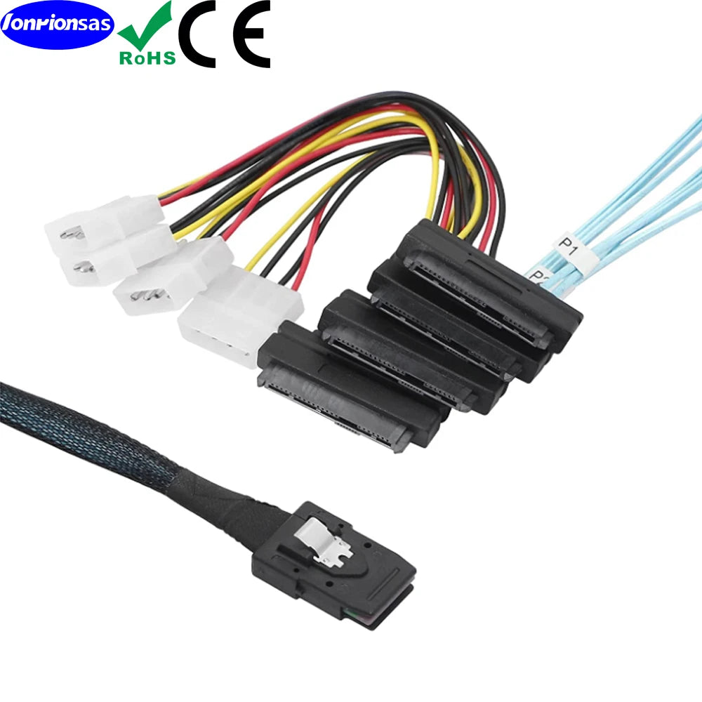 LONRIONSAS#Mini SAS SFF-8087 to SFF-8482 with 4X Molex Power Connectors for Raid Controller to Hard Drive Cable