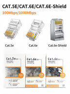 100Pcs Ethernet Cable Cat5e RJ45 Plug Connector - Gold Plated, Cat5 Network Crystal Head for Stable Gigabit Ethernet.