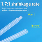 1/5m 1.7:1 Transparent Heat Shrinkable Sheath PTFE 0.5mm ~ 12mm 260℃ 600V High Temperature Pipe Shrink Tubing For Wires