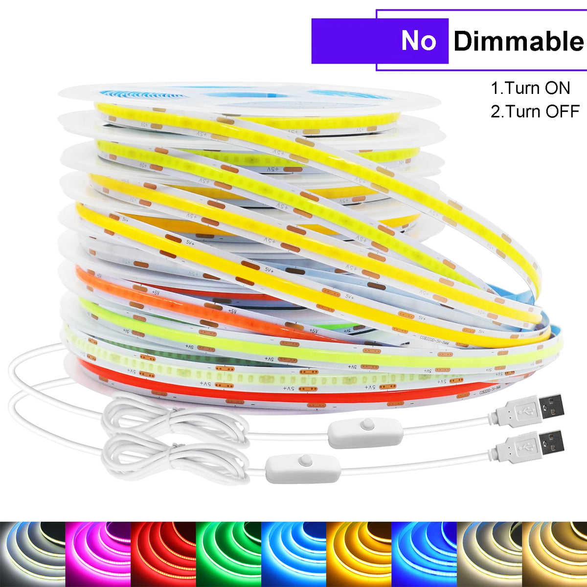 5V Flexible COB LED Strip Light 320LEDs/m White/Red/Blue/Green USB Power with Dimmer/Switch Adhesive Tape Cabinet Room Lighting