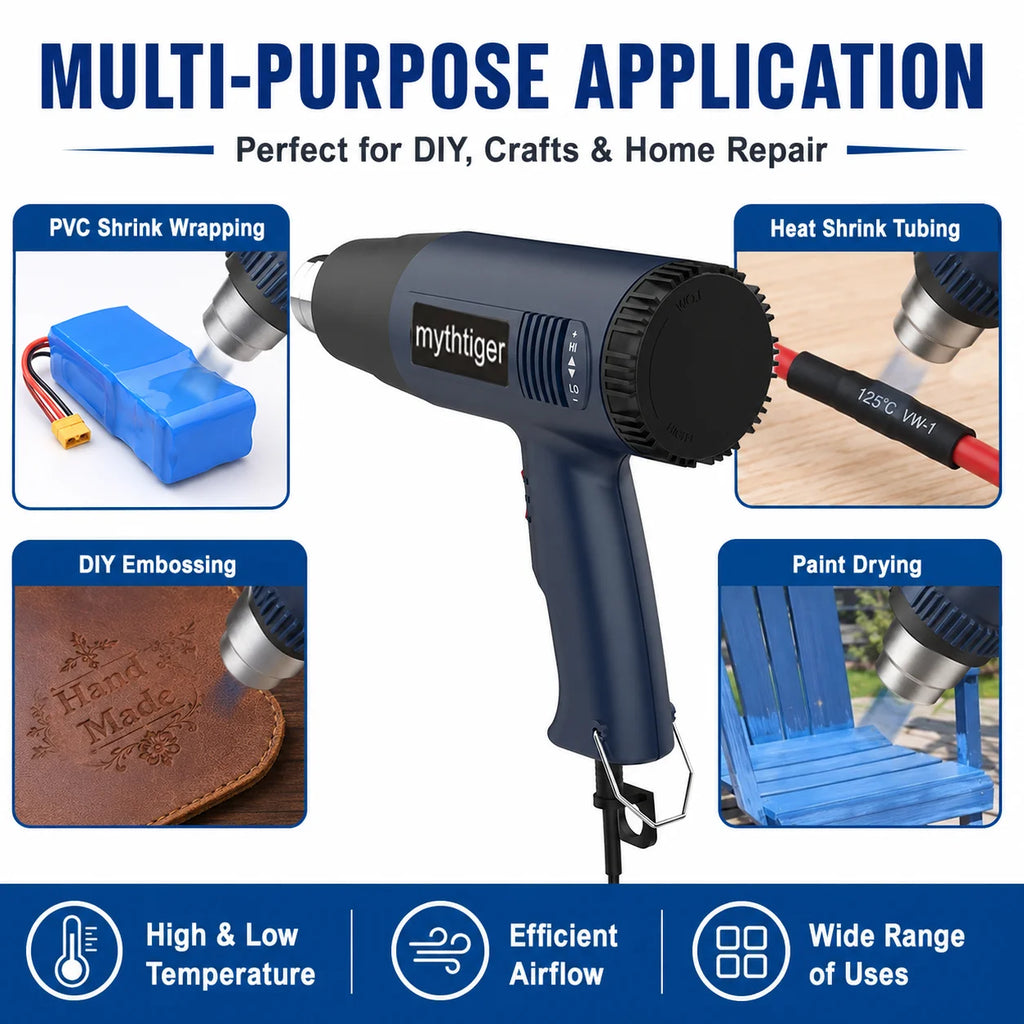 2000W Heat Gun Professional Hot Air Gun Adjustable Temperature 60-600 D 4 Nozzles for DIY Stripping Paint Shrinking PVC and Home