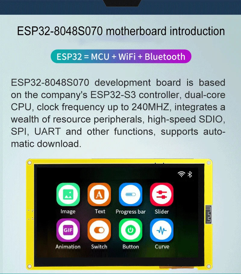 ESP32-S3 HMI 8M PSRAM 16M Flash Arduino LVGL WIFI&Bluetooth 7 " 800*480 Smart Display Screen 7 inch RGB LCD TFT Module